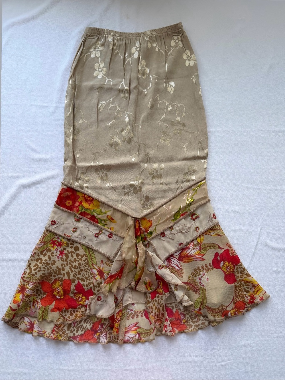 Vintage Spencer Alexis Floral Jacquard Ruffle
Maxi  Skirt Boho Romantic